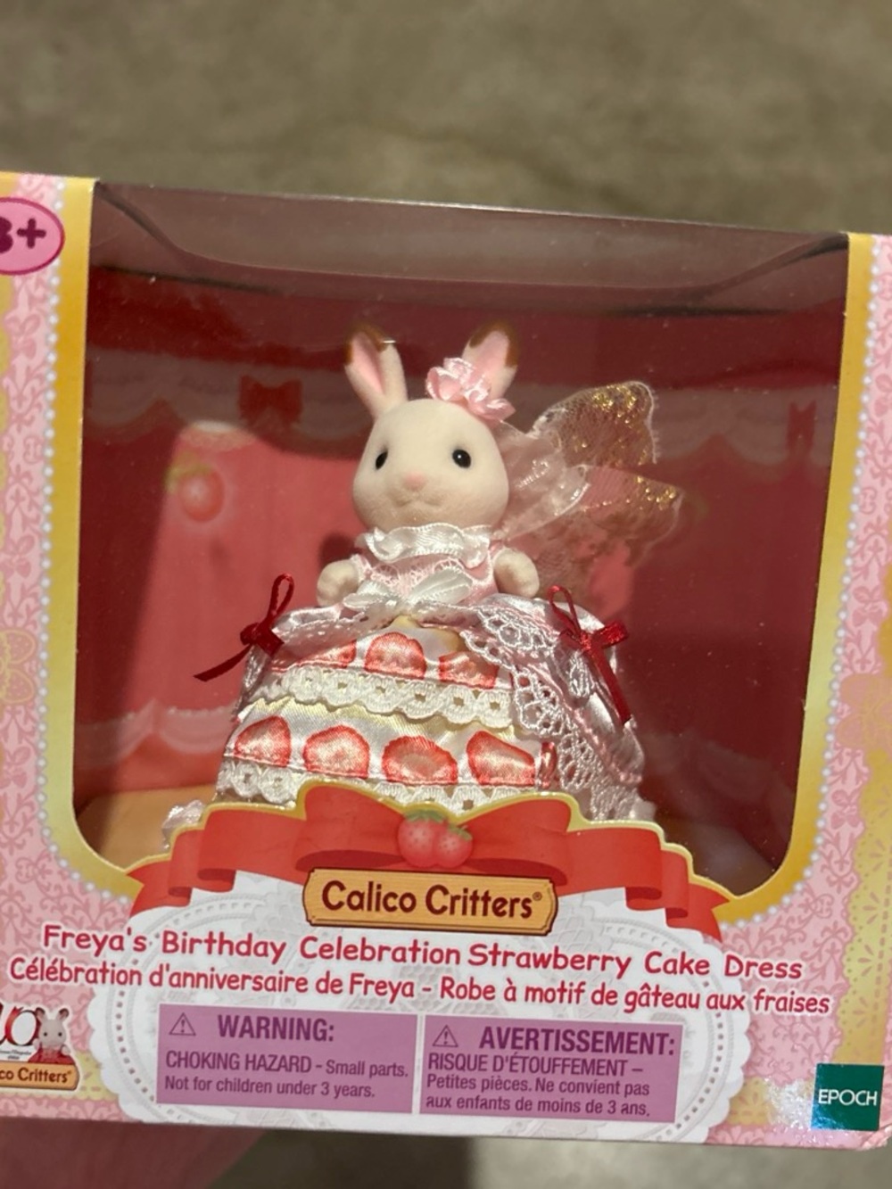 Calico Critters Freya Bunny in Pink Strawberry Cake Dress